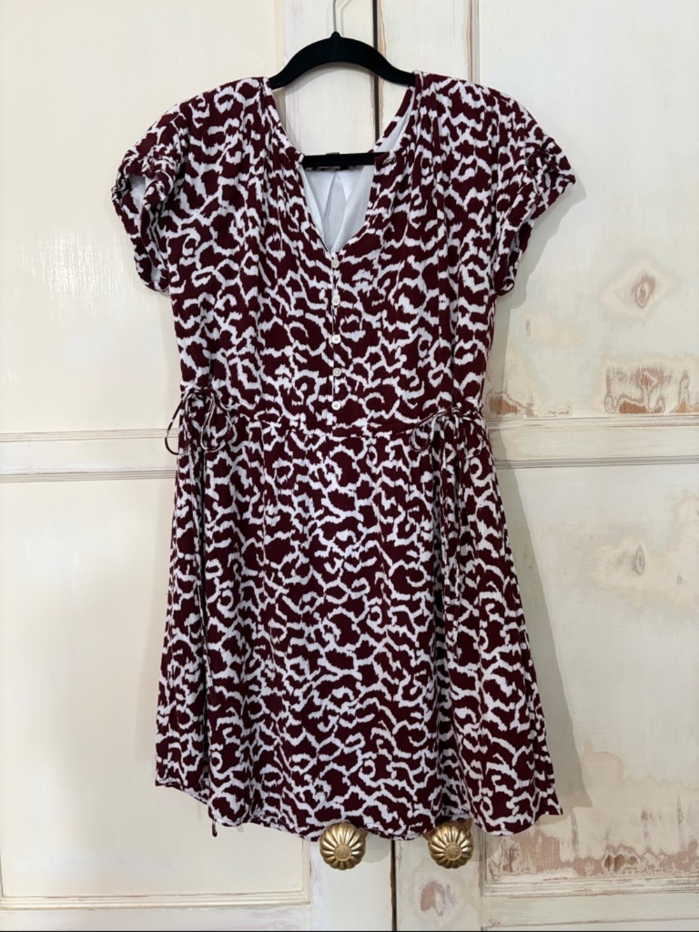 LOFT Burgundy and White Printed Mini Dress